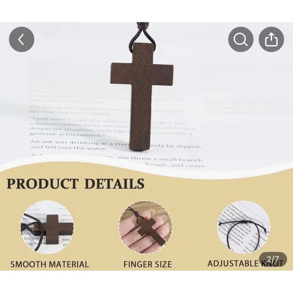 Natural Wooden Cross Necklace for Men&Woman, Crucifix 1x2 Inches With 18” Rope.